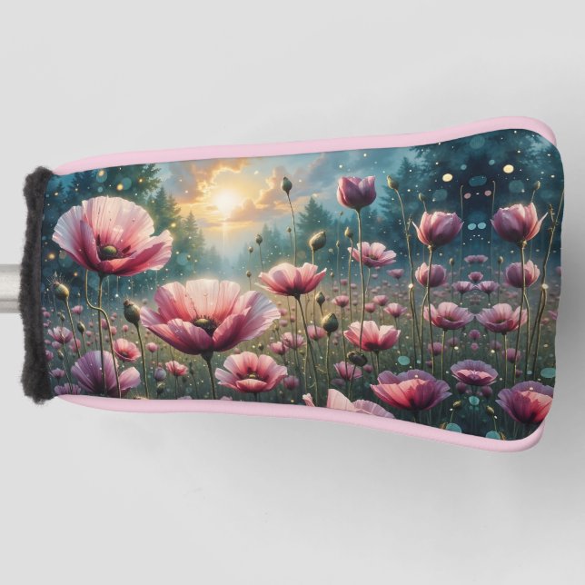 Pink Cosmos Sunrise Landscape Golf Headcover (Vorderseite)