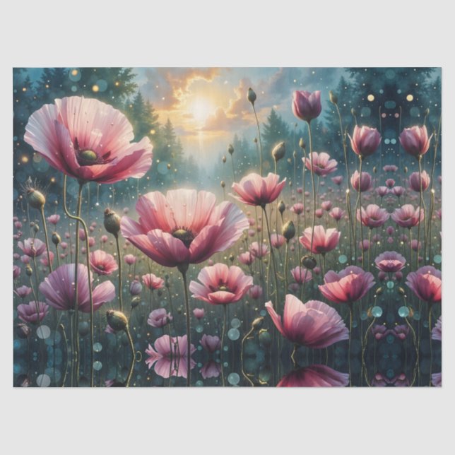 Pink Cosmos Sunrise Landscape Seidenpapier (Vorderseite)