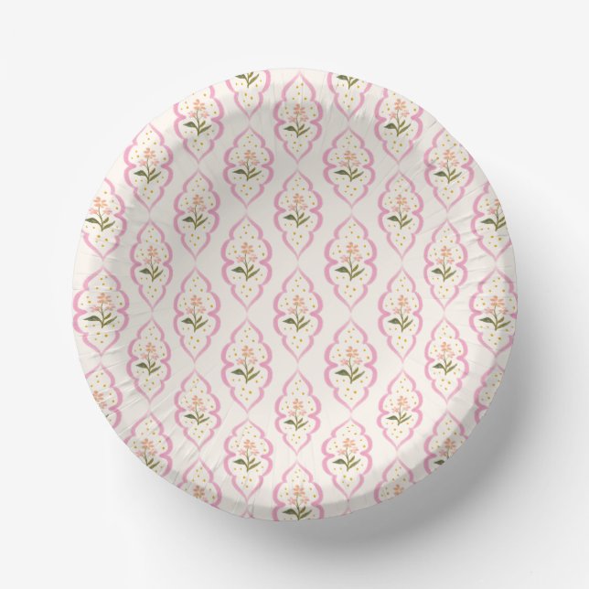 Pink Cottage Floral Ogee Patterned Pappteller (Vorderseite)
