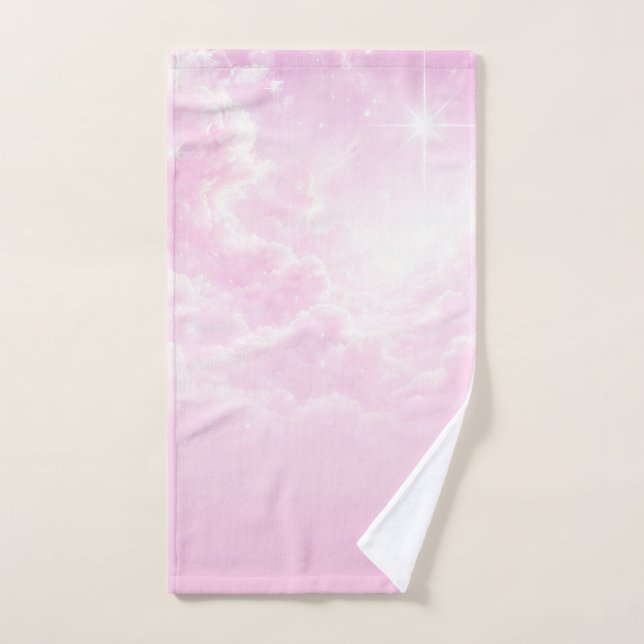 Pink Cotton Candy Clouds Starry Sky Badhandtuch Set (Handtuch)
