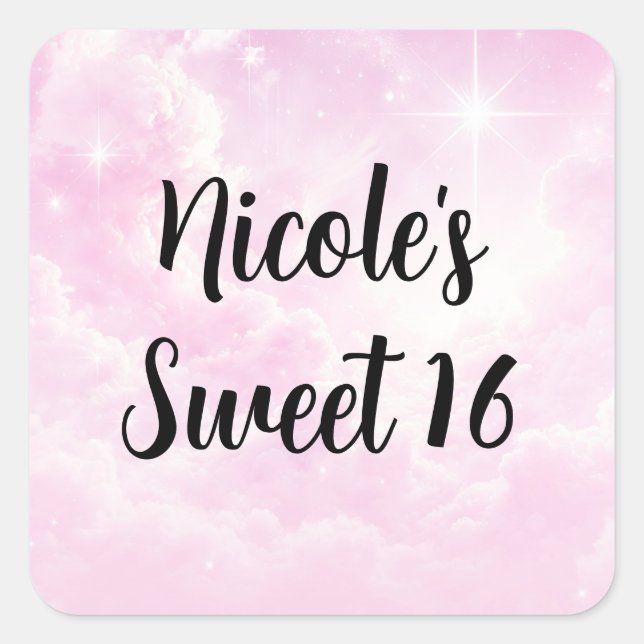 Pink Cotton Candy Clouds Starry Sky Birthday Party Quadratischer Aufkleber (Vorderseite)