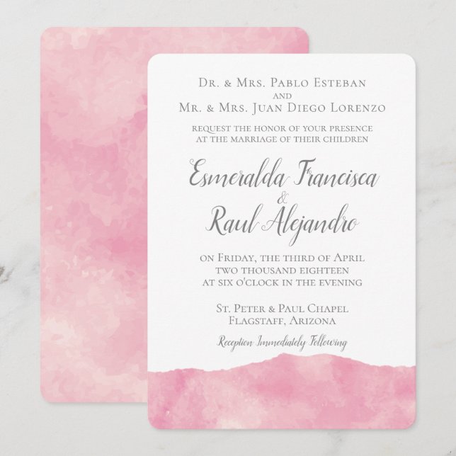 Pink Cotton Candy Watercolor Hochzeit Einladung (Vorne/Hinten)