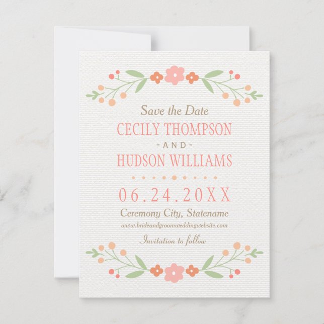 Pink Country Floral Wedding Save The Date (Vorderseite)