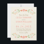 Pink Country Floral Wedding Save The Date<br><div class="desc">Rustikale,  schicke Hochzeit speichern die Datumskarten mit einem symmetrischen Blumenrahmen aus hübschem Pfirsich,  Rosa,  Korallen und Nektarinen-Orangen-Blume,  sanften grünen botanischen Blätter mit handgezeichnet Aussehen und Hintergrund mit einem subtilen und eleganten,  texturierten Aussehen.</div>