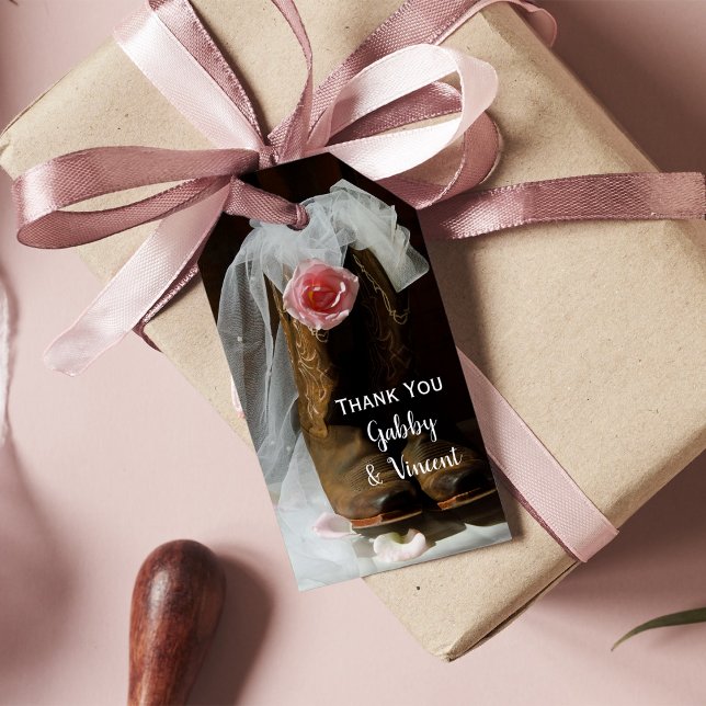 Pink Country Rose Cowboy Boots Western Hochzeit Geschenkanhänger (Von Creator hochgeladen)