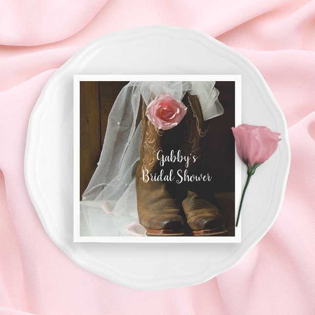 Pink Country Rose und Cowboy Boots Brautparty Serviette (Von Creator hochgeladen)
