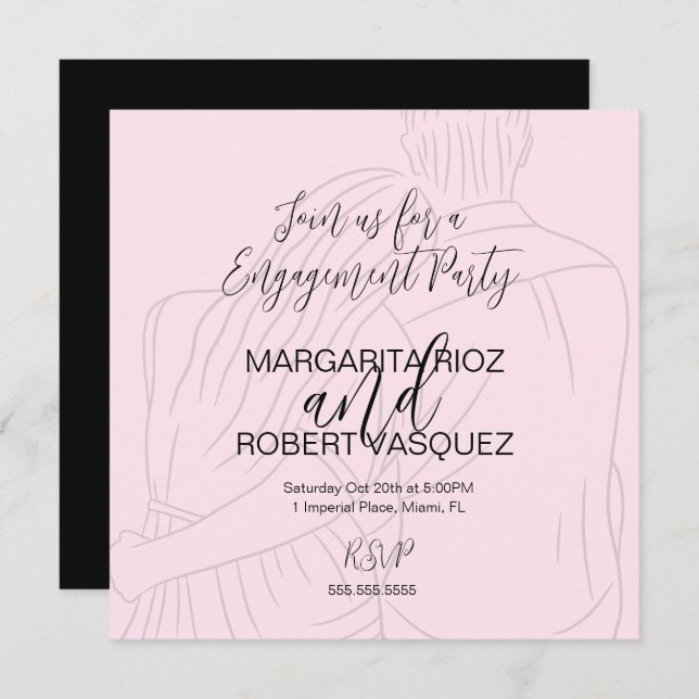Pink Couple Hugging Script Engagement Party Save The Date (Vorne/Hinten)