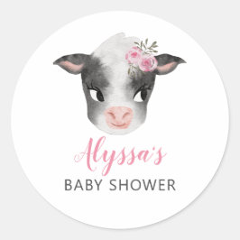 Pink Cow Girl Babydusche Runder Aufkleber