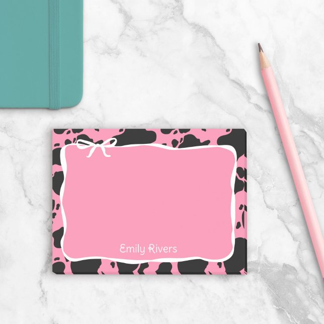 Pink Cow Print & White Bow With Your Name Post-it Klebezettel (Von Creator hochgeladen)