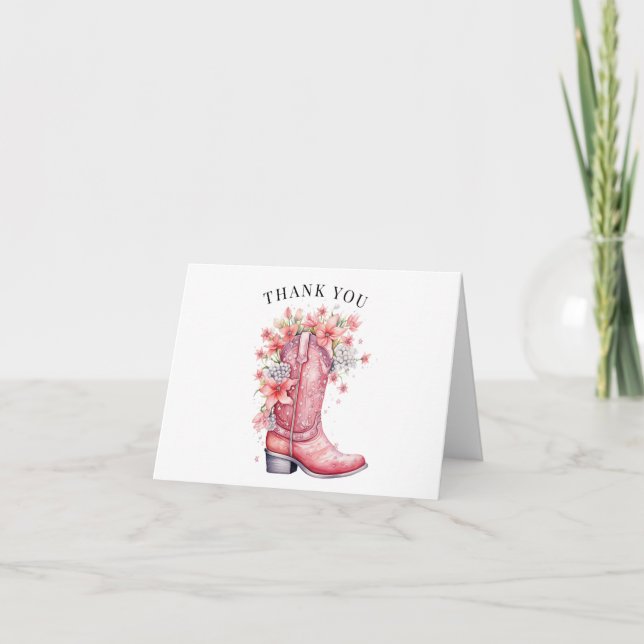 Pink Cowboy Boots Aquarell Floral Vielen Dank Karte (Vorderseite)