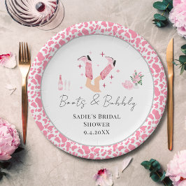 Pink Cowboy Boots & Bubbly Brautparty Pappteller