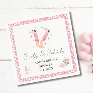 Pink Cowboy Boots & Bubbly Brautparty Serviette