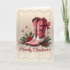 Pink Cowboy Boots with Holly Feiertagskarte