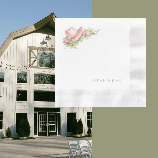 Pink Cowboy Hat Rustic Wedding Cocktail Serviette (Von Creator hochgeladen)