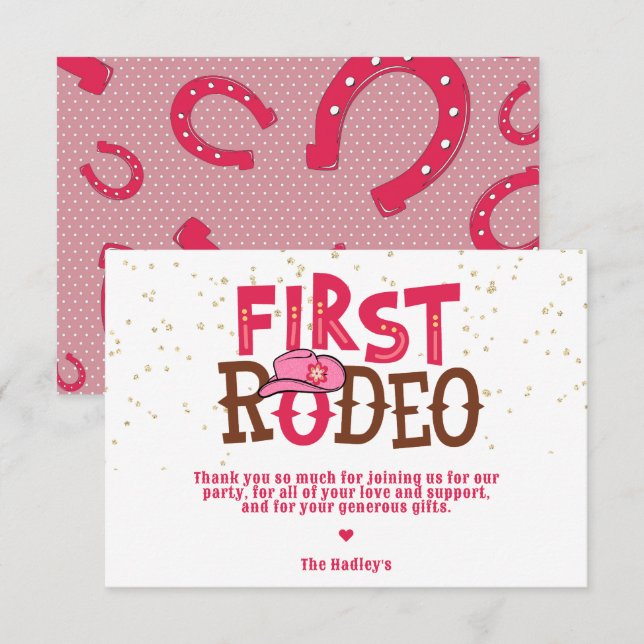 Pink Cowgirl 1. Rodeo Danke Karte (Vorne/Hinten)