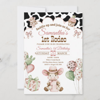 Pink Cowgirl 1st Birthday Invitation | First Rodeo