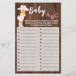 Pink Cowgirl Baby ABC Babydusche Spielkarte Flyer
