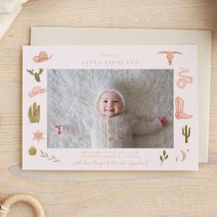 Pink Cowgirl Baby Foto Geburtsankündigung Ankündigung
