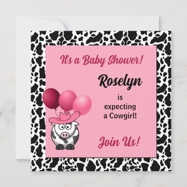 Pink Cowgirl Babydusche Einladung (Vorderseite)