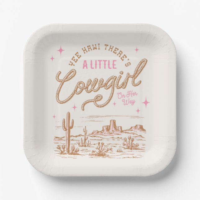 Pink Cowgirl Babydusche Papier Teller (Vorderseite)