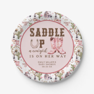 Pink Cowgirl Babydusche Sattel Auf Party plattiere Pappteller