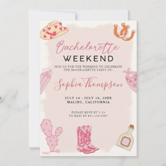 Pink Cowgirl Bachelorette Wochenende Einladung