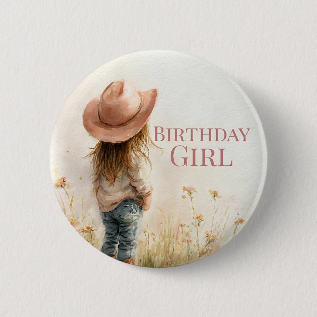 Pink Cowgirl Birthday | Farm Theme 1st  Button (Vorderseite)