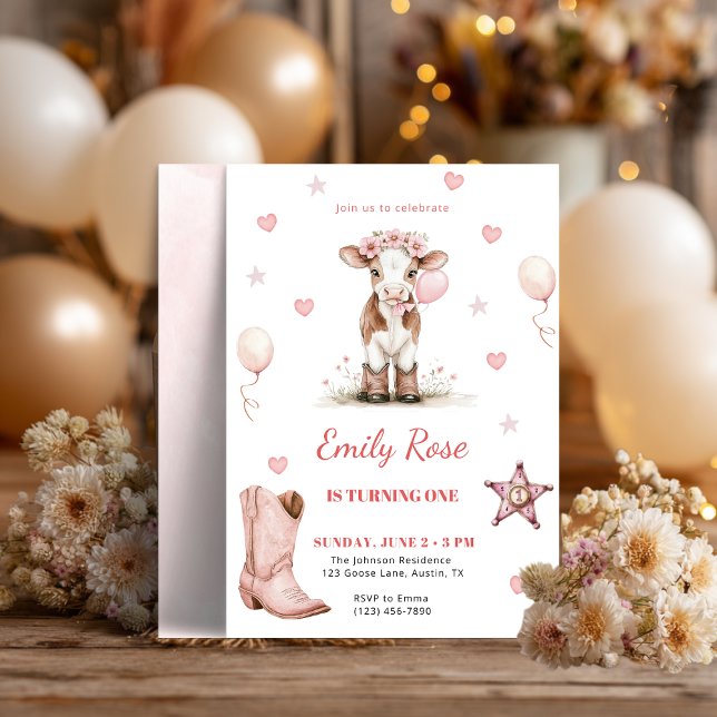 Pink Cowgirl Birthday Invitation | Farm Theme 1st  (Von Creator hochgeladen)