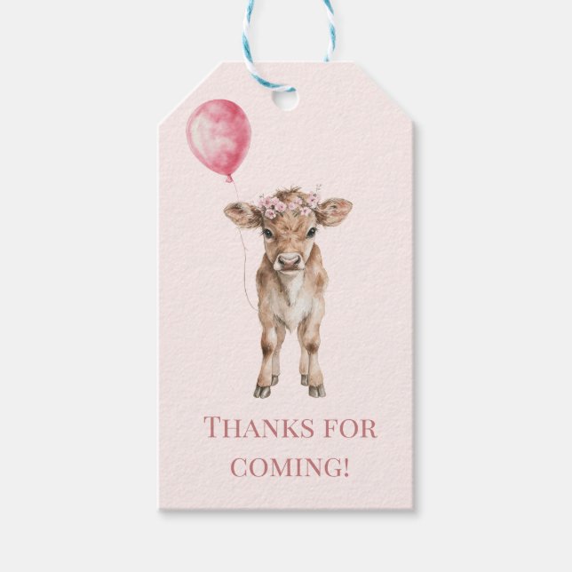 Pink Cowgirl Birthday Invitation | Farm Theme 1st  Geschenkanhänger (Vorderseite)