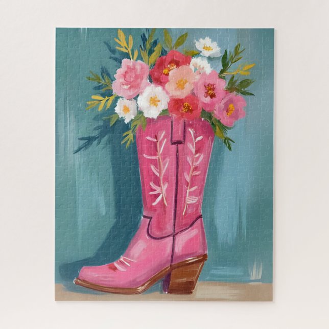 Pink Cowgirl Boot Flower Bouquet Watercolor (Vertikal)