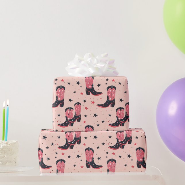 Pink Cowgirl Boots Geschenkpapier (Partygeschenke)