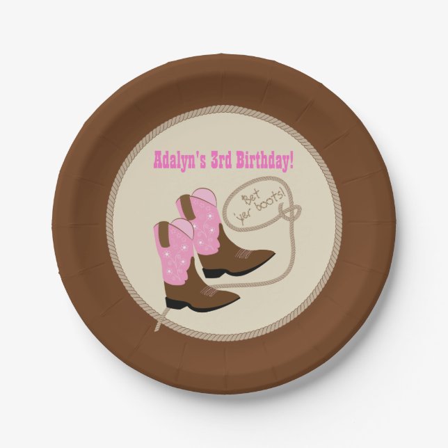 Pink Cowgirl Boots Western Geburtstagsparty Pappteller (Vorderseite)