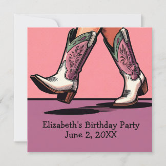 Pink Cowgirl Boots Western Girl Birthday Party Einladung