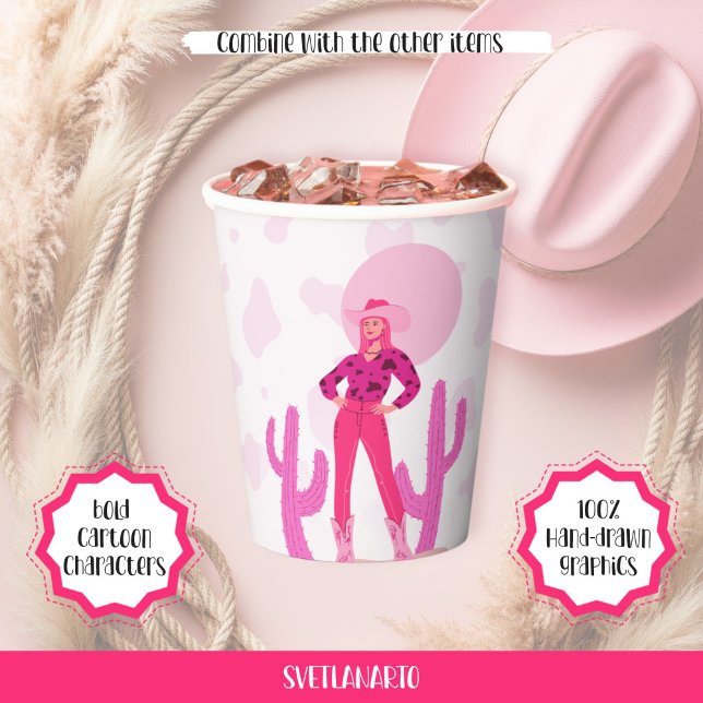 Pink Cowgirl Country Coquette Western Paper cup Pappbecher (Frontal view)