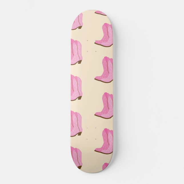 Pink Cowgirl Cowboy Boots Country Texas Ranch Skateboard (Vorderseite)