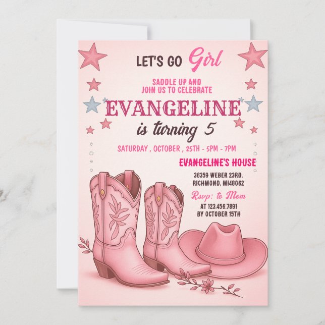 Pink Cowgirl Disco Rodeo Western Geburtstag Einladung (Vorderseite)