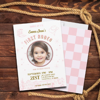 Pink Cowgirl First Rodeo Girl Birthday  Einladung
