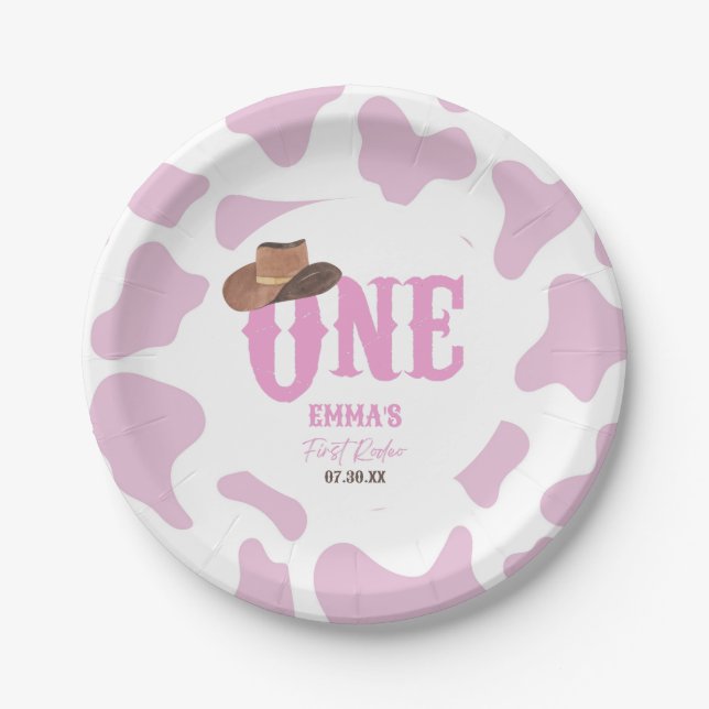 Pink Cowgirl ONE First Rodeo 1st Birthday Party Pappteller (Vorderseite)