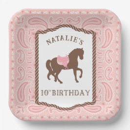 Pink Cowgirl | Pferde Silhouette 10. Geburtstag Pappteller