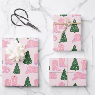 Pink Cowgirl Rodeo Hat Weihnachtsbaum Geschenkpapier Set
