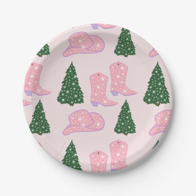 Pink Cowgirl Rodeo Hat Weihnachtsbaum Pappteller (Vorderseite)