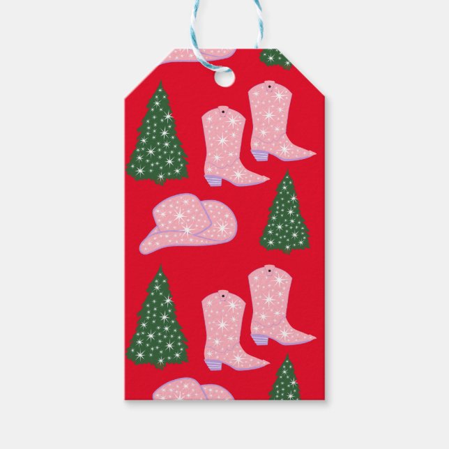 Pink Cowgirl Rodeo Hat Weihnachtsbaum Red Geschenkanhänger (Vorderseite)