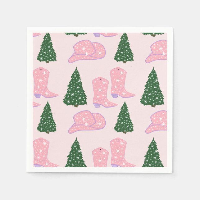 Pink Cowgirl Rodeo Hat Weihnachtsbaum Serviette (Vorderseite)