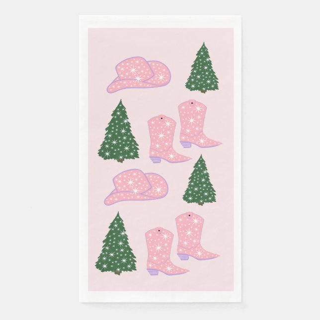 Pink Cowgirl Rodeo Hat Weihnachtsbaum Serviette (Vorderseite)