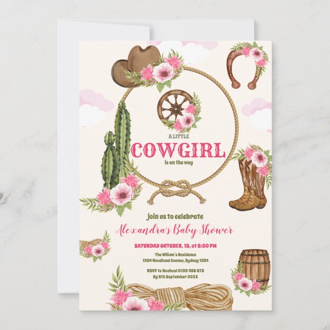 Pink Cowgirl Western Babydusche Einladung (Vorderseite)