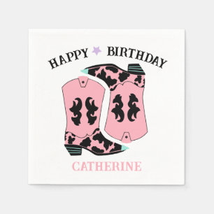 Pink Cowgirl Western Boots Ranch Cowboy Birthday Serviette