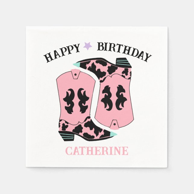 Pink Cowgirl Western Boots Ranch Cowboy Birthday Serviette (Vorderseite)