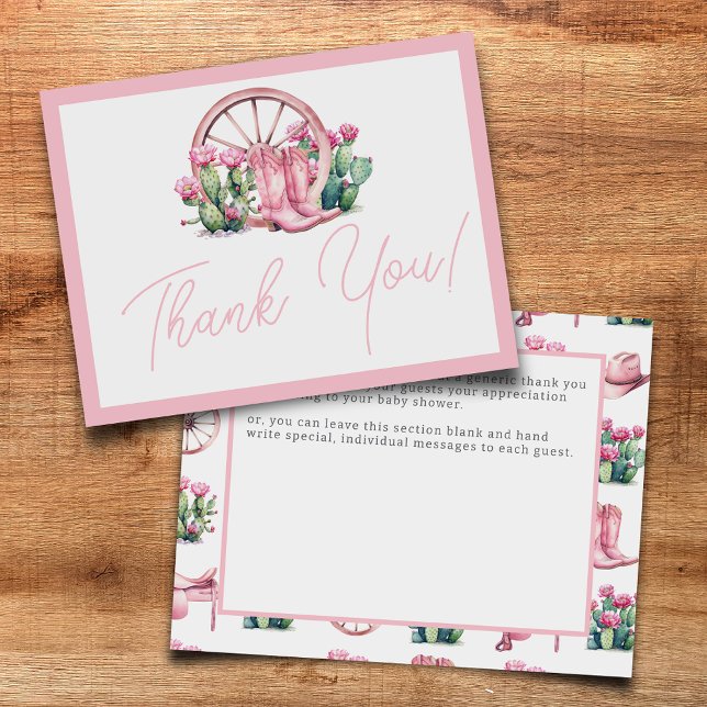 Pink Cowgirl Western Cactus Baby Shower Dankeskarte (Von Creator hochgeladen)