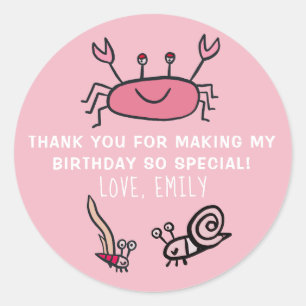 Pink Crab Sea Animal Girl Birthday Favor Sticker