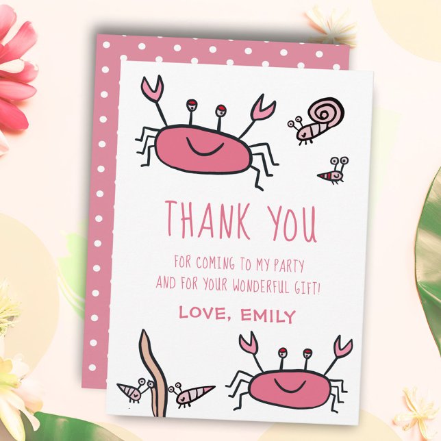 Pink Crab Sea Animals Girl Birthday Thank you Card Einladung (Von Creator hochgeladen)